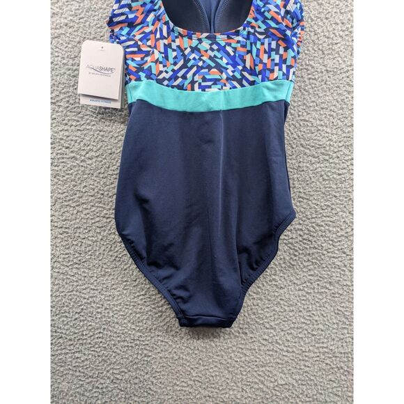 NWT Dolfin Aquashape Women's blue Print Moderate Scoop Back One Piece sz 6 - Picture 5 of 11